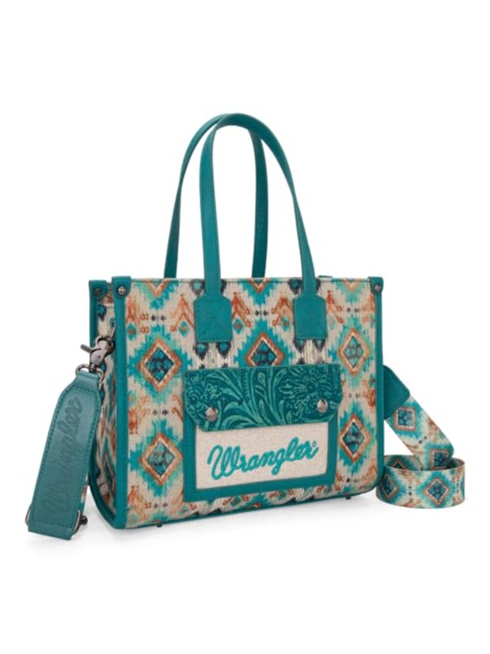 Aztec Western Tote Bag with Guitar Strap & Floral Embossed Design